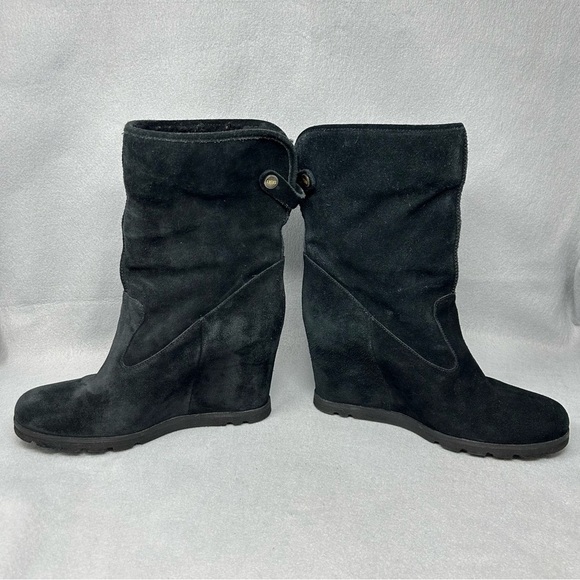 UGG Australia Kyra Genuine Shearling Wedge Heel Ankle Boots Black Suede Size 10 - Picture 8 of 11
